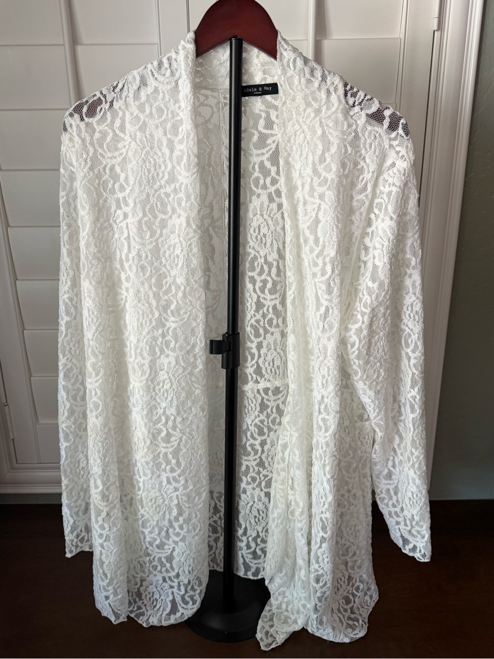 Adele & May White Floral Lace Open Front Long Cardigan